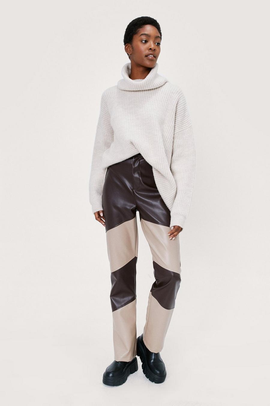 Color Block Faux Leather Flares