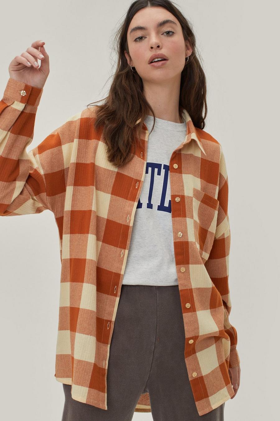Oversized Long Sleeve Collared Check Shirt