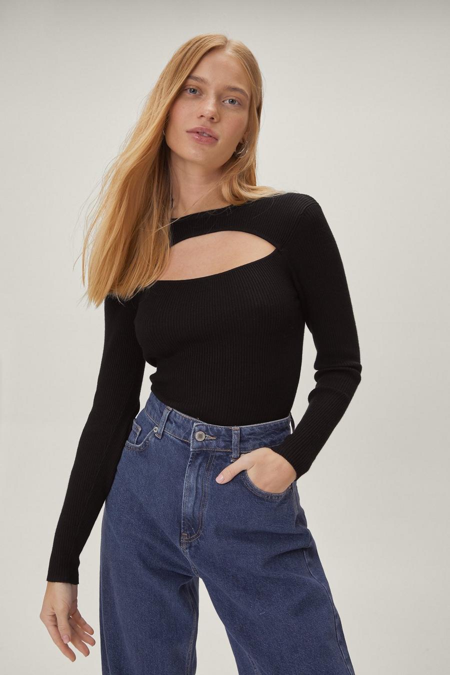 Petite Ribbed Long Sleeve Cut Out Jumper
