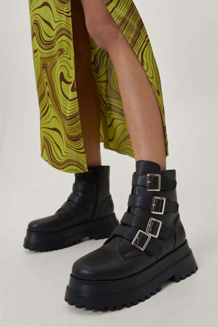 Buckle Detail Chunky Biker Ankle Boots