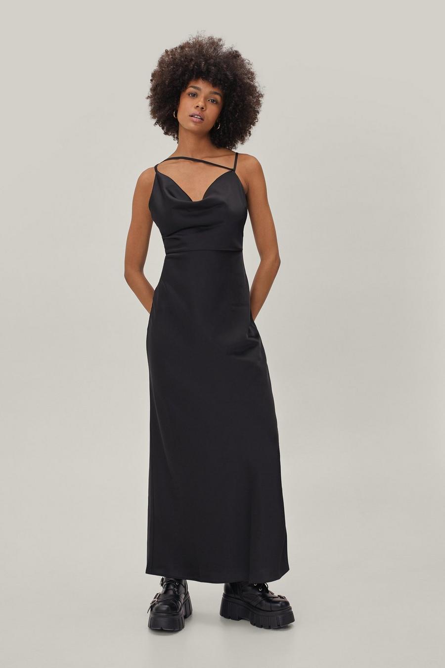 Recycled Satin Cowl Strap Maxi Dress