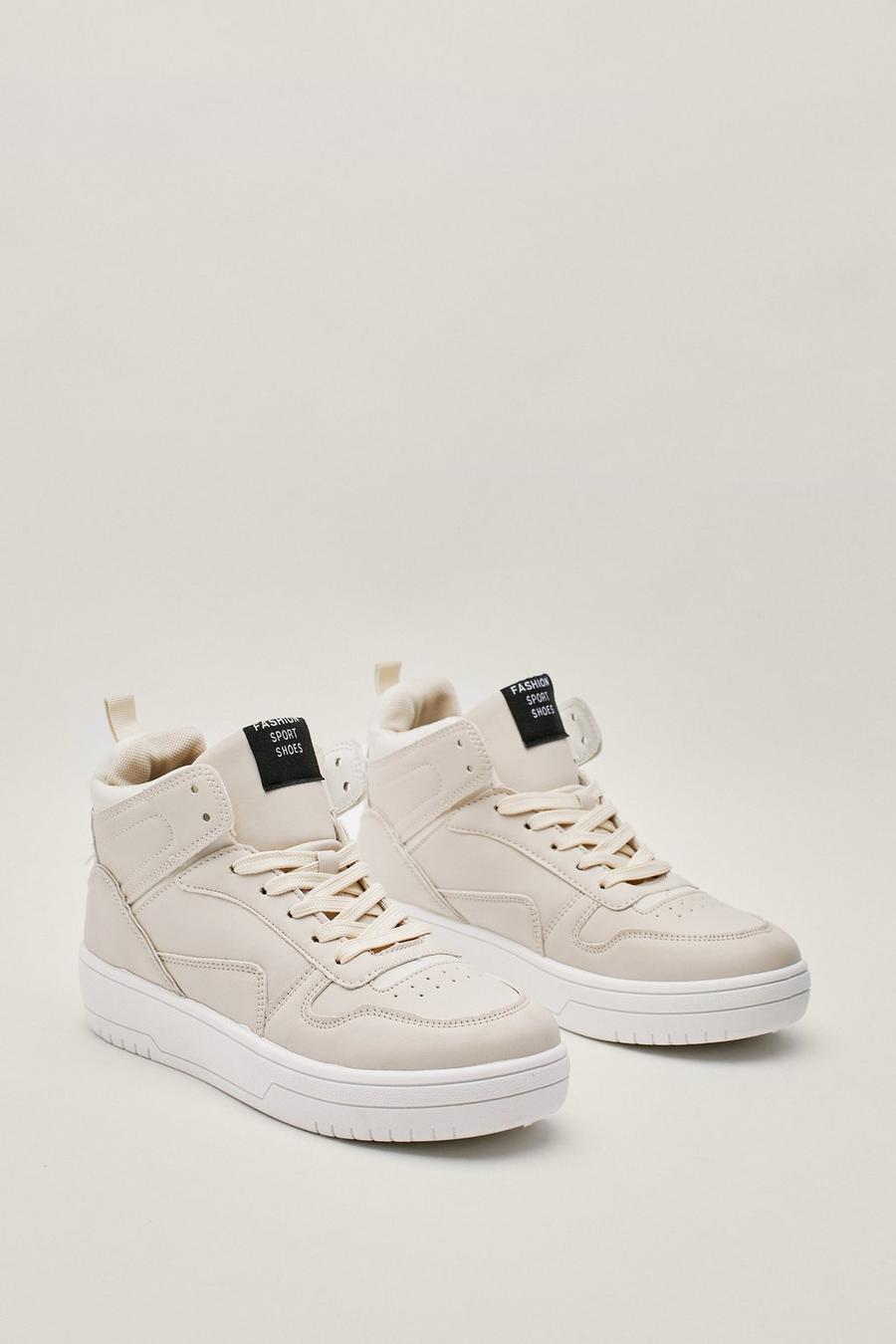 Faux Leather Platform High Top Trainers