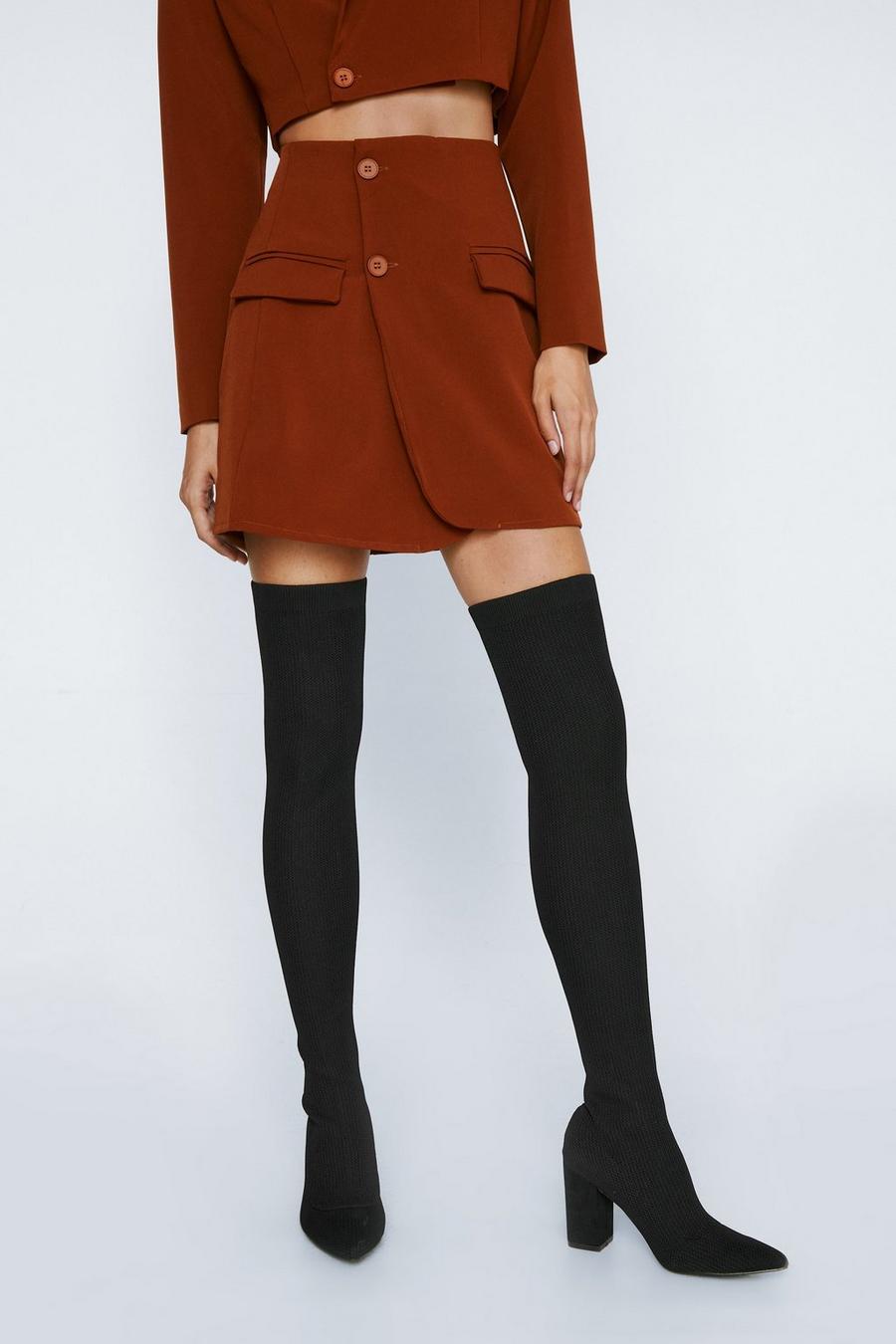 Stretch Knit Over The Knee Block Heel Boots