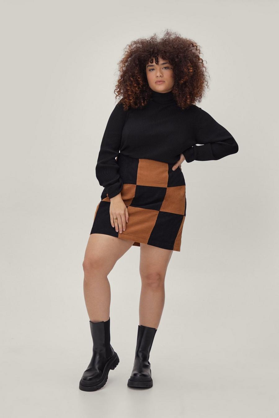 Plus Size Corduroy Colorblock Mini Skirt