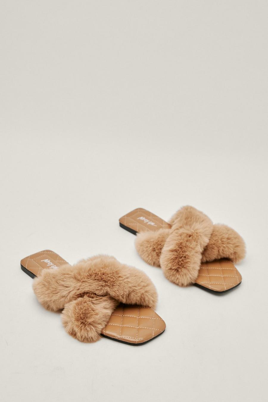 Faux Fur Quilted Sole Slippers