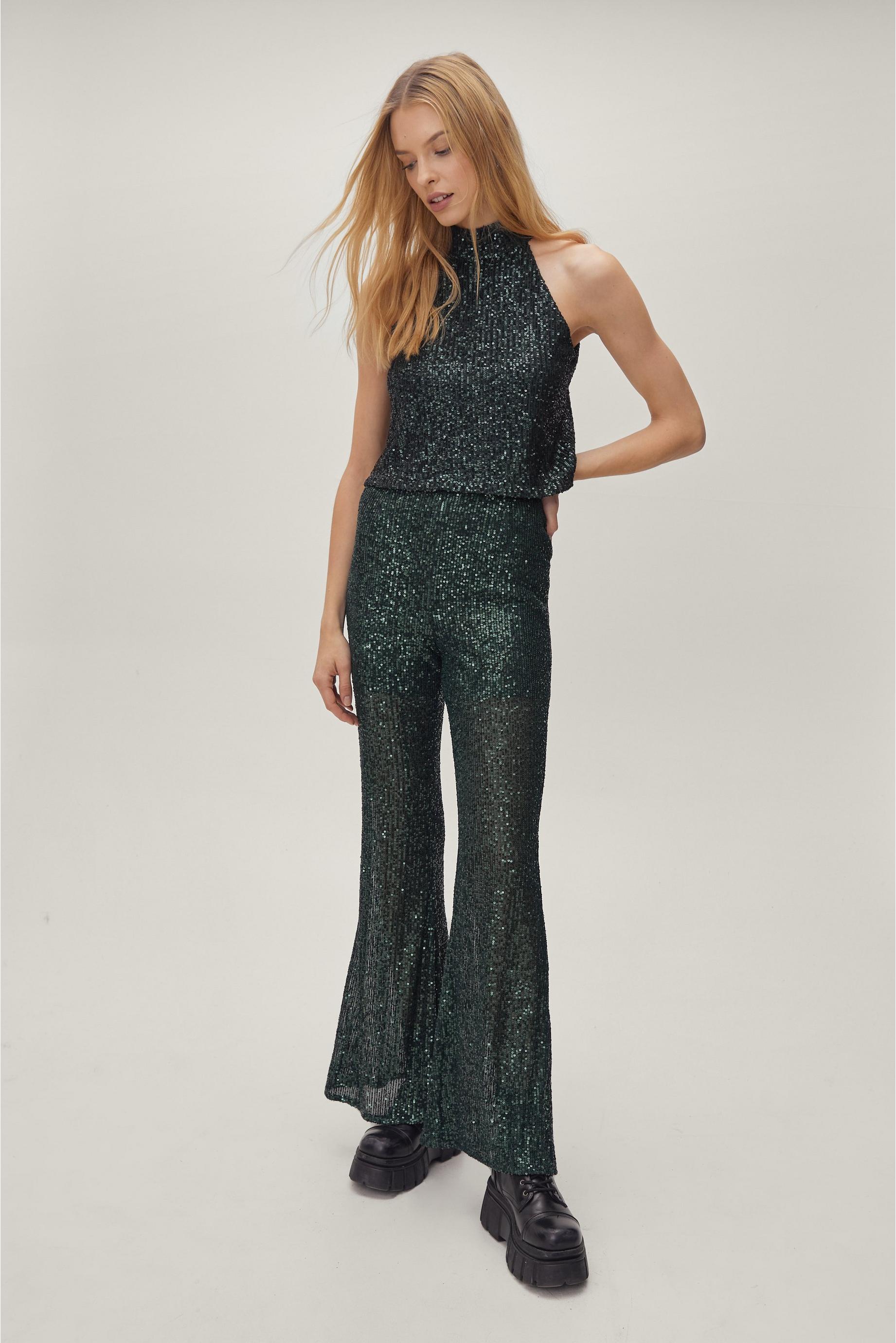 Sequin High Waisted Flared Pants