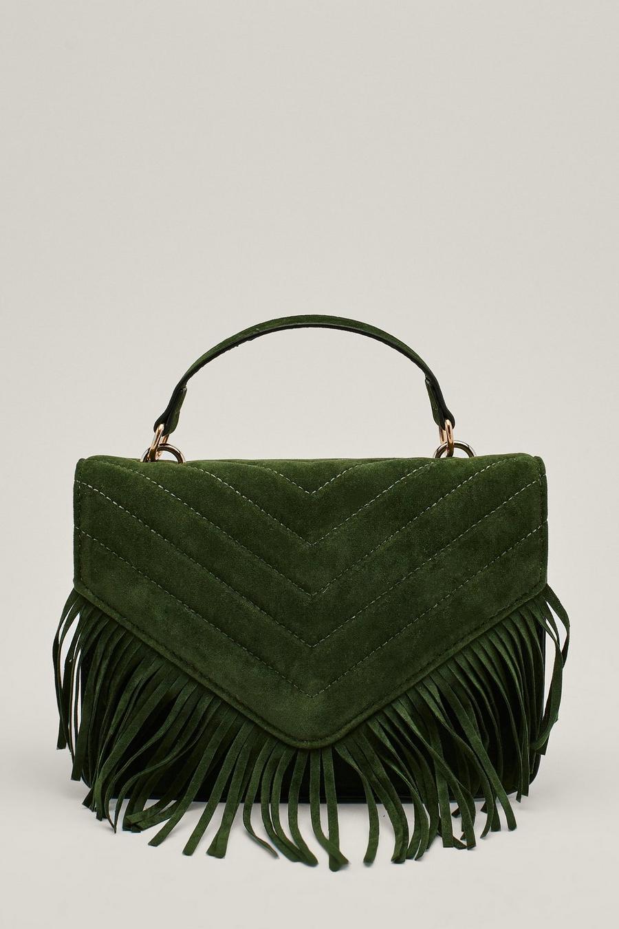Faux Suede Chain Strap Fringed Crossbody Bag