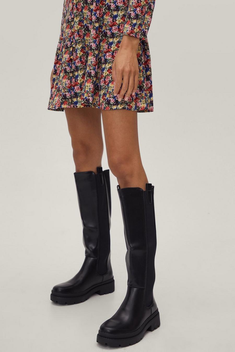 Faux Leather Knee High Boots