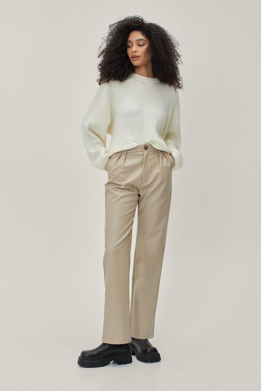 Faux Leather Straight Leg Tailored Pants