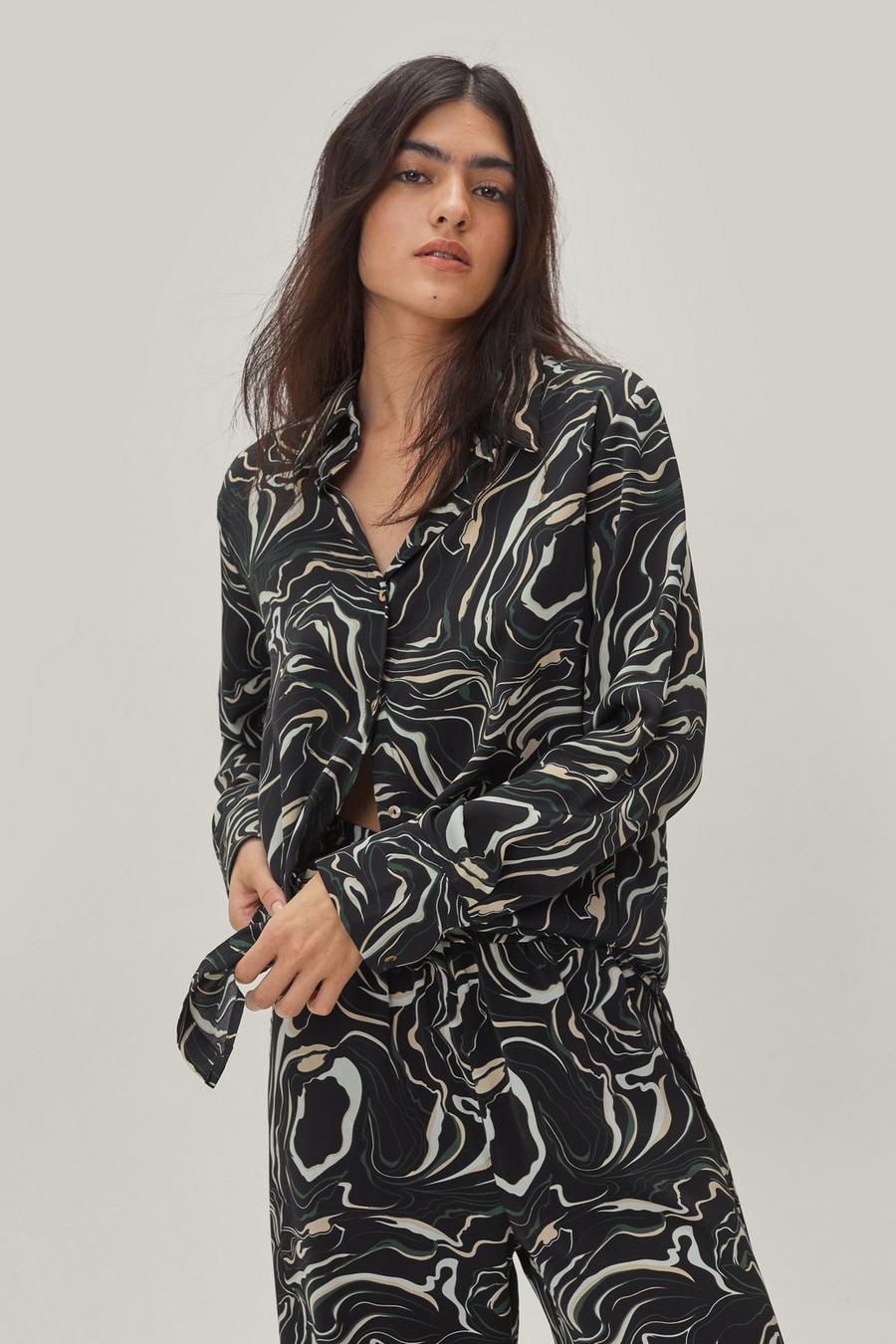 Abstract Marble Print Oversized Shirt