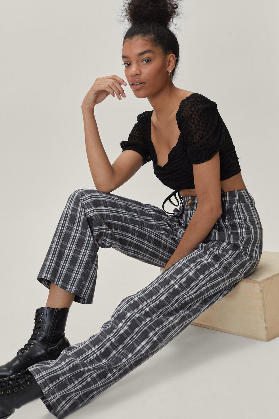 Check Tailored High Waisted Trousers