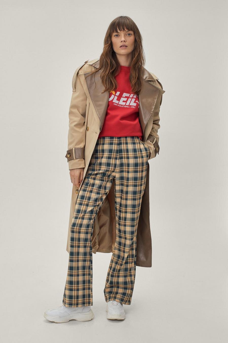 High Waisted Wide Leg Check Trousers