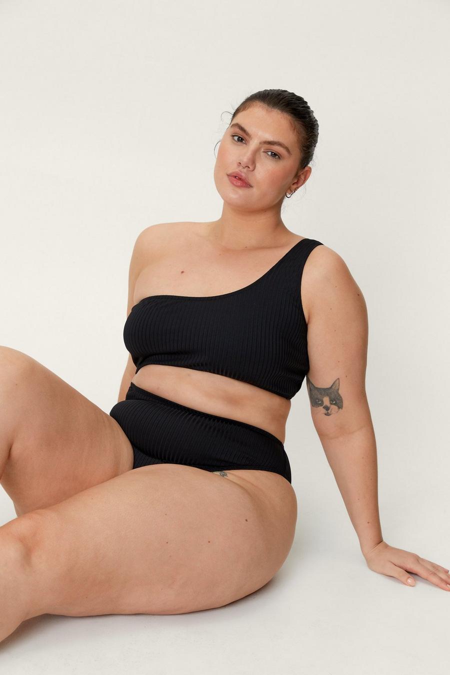 Plus Size Recycled Rib One Shoulder Swimsuit
