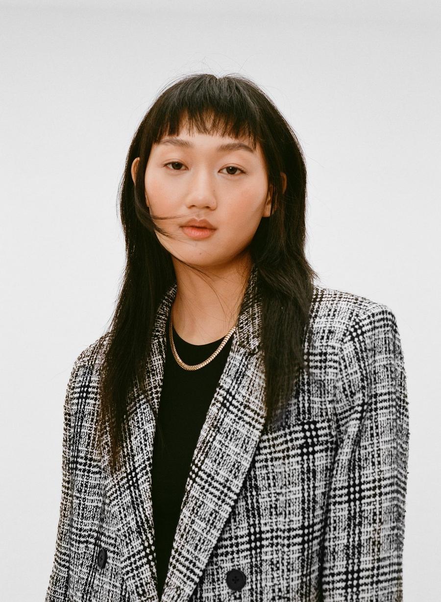 Check Boucle Double Breasted Oversized Blazer