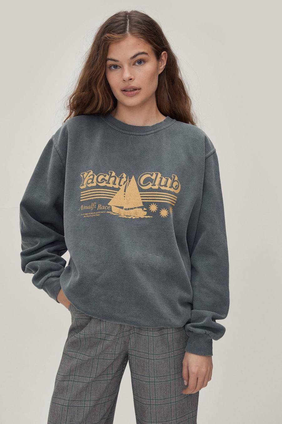 Yacht Club Crew Neck Graphic Sweatshirt
