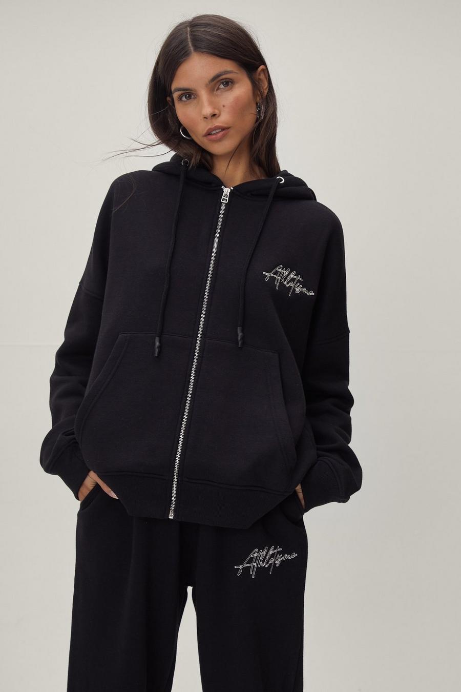 Relaxed Fit Emb Zip Down Coord Hoodie