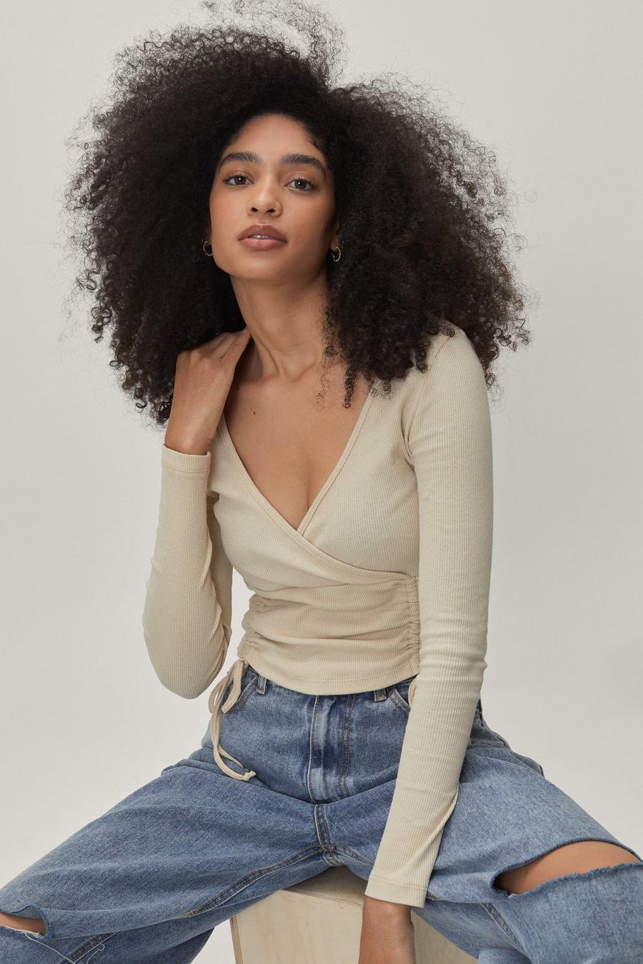 Front Ruched Long Sleeve Crop Top