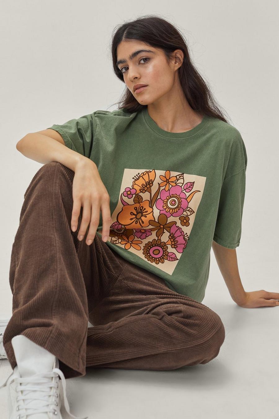Oversized Short Sleeve Graphic Floral T-Shirt