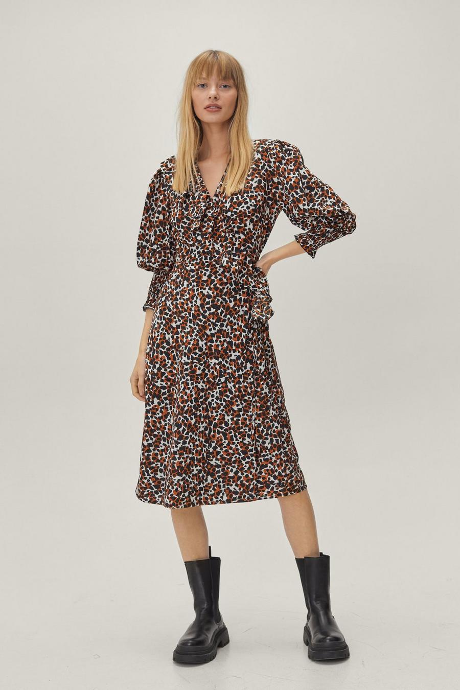 Leopard Print Wrap Midi Dress