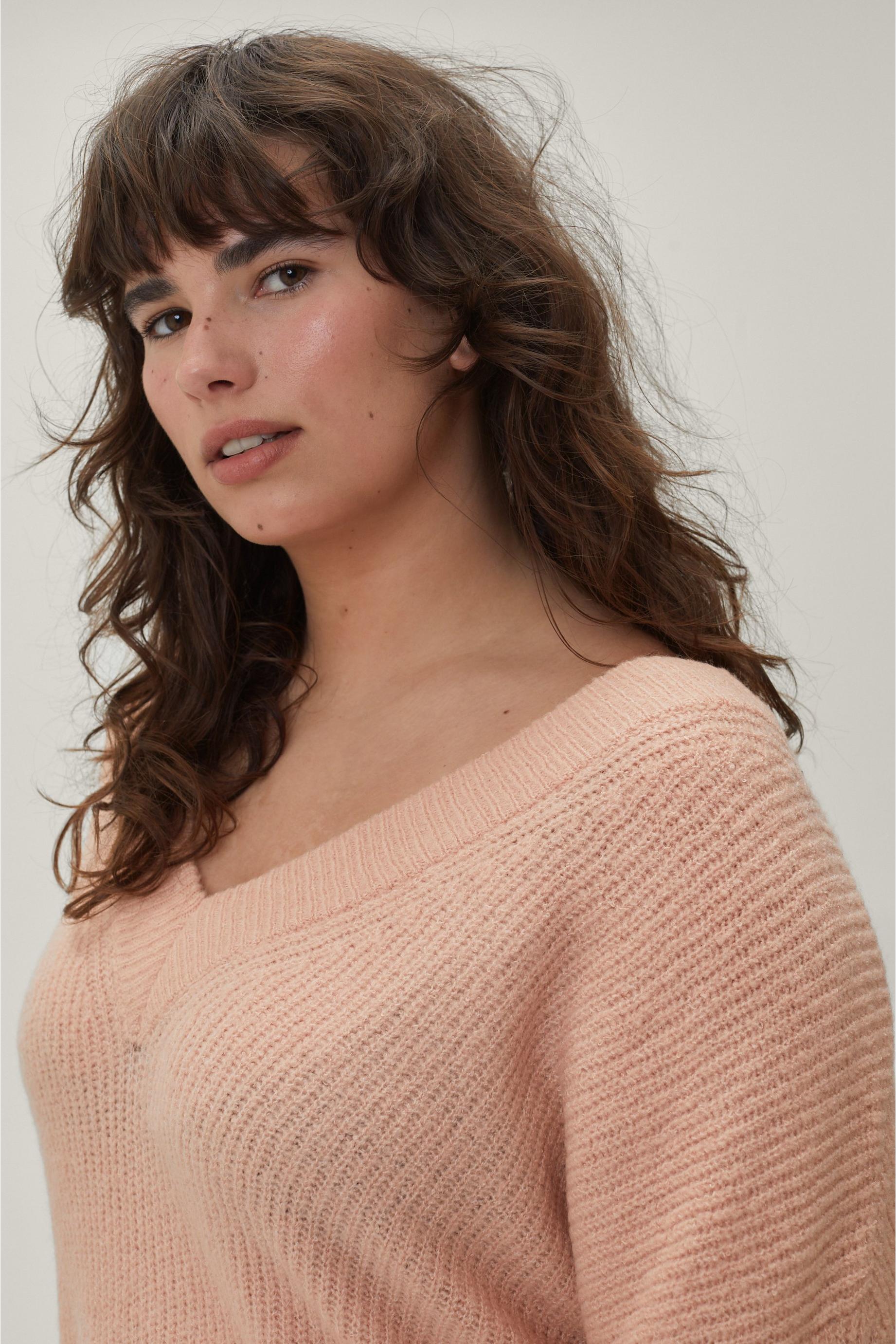 Plus Size Deep V Neck Knitted Sweater