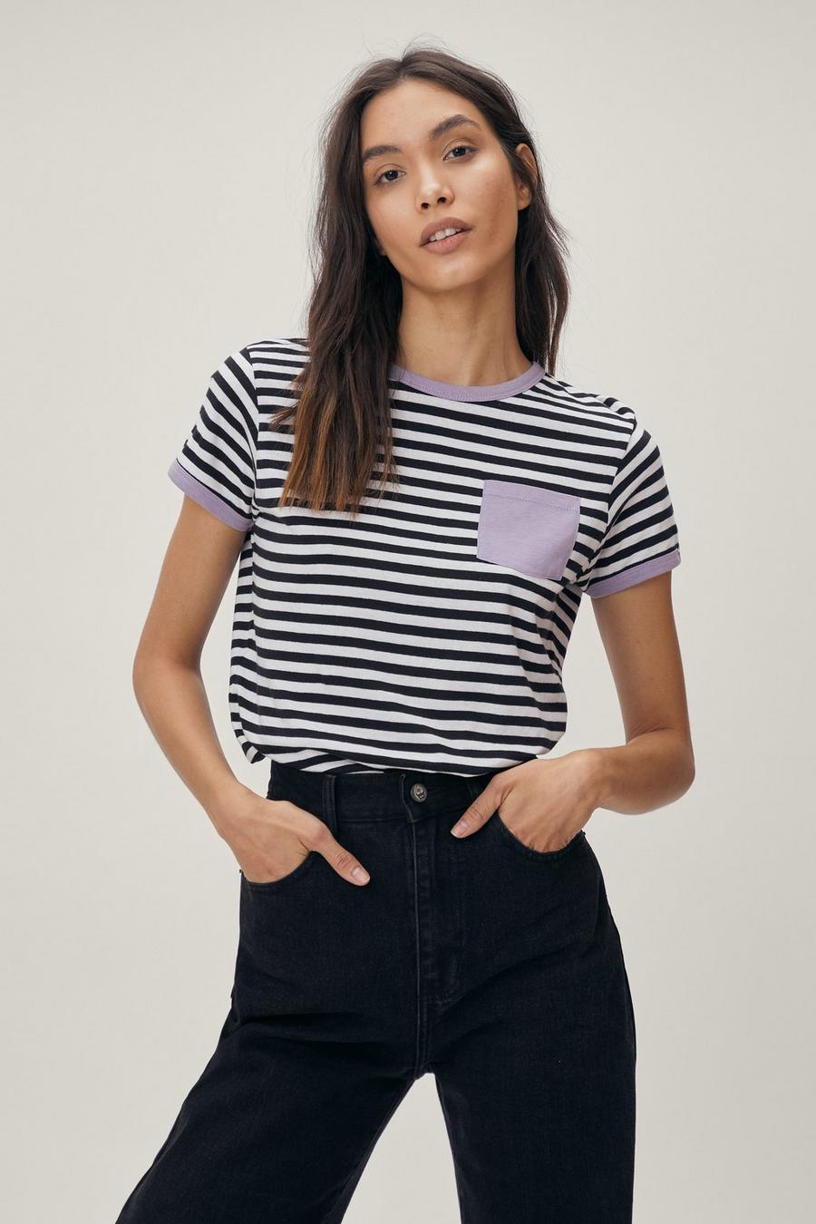 Contrast Pocket Detail Striped Tee