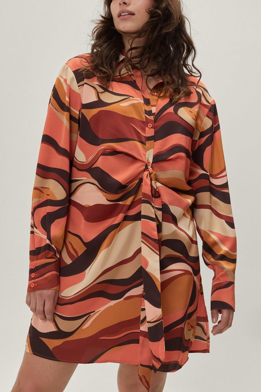 Plus Size Abstract Marble Mini Shirt Dress