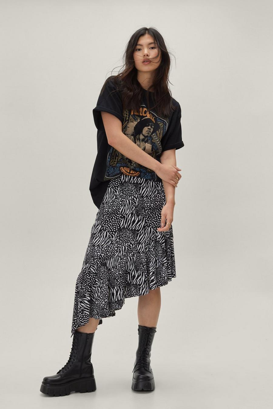 Animal Print Asymmetric High Waist Midi Skirt 