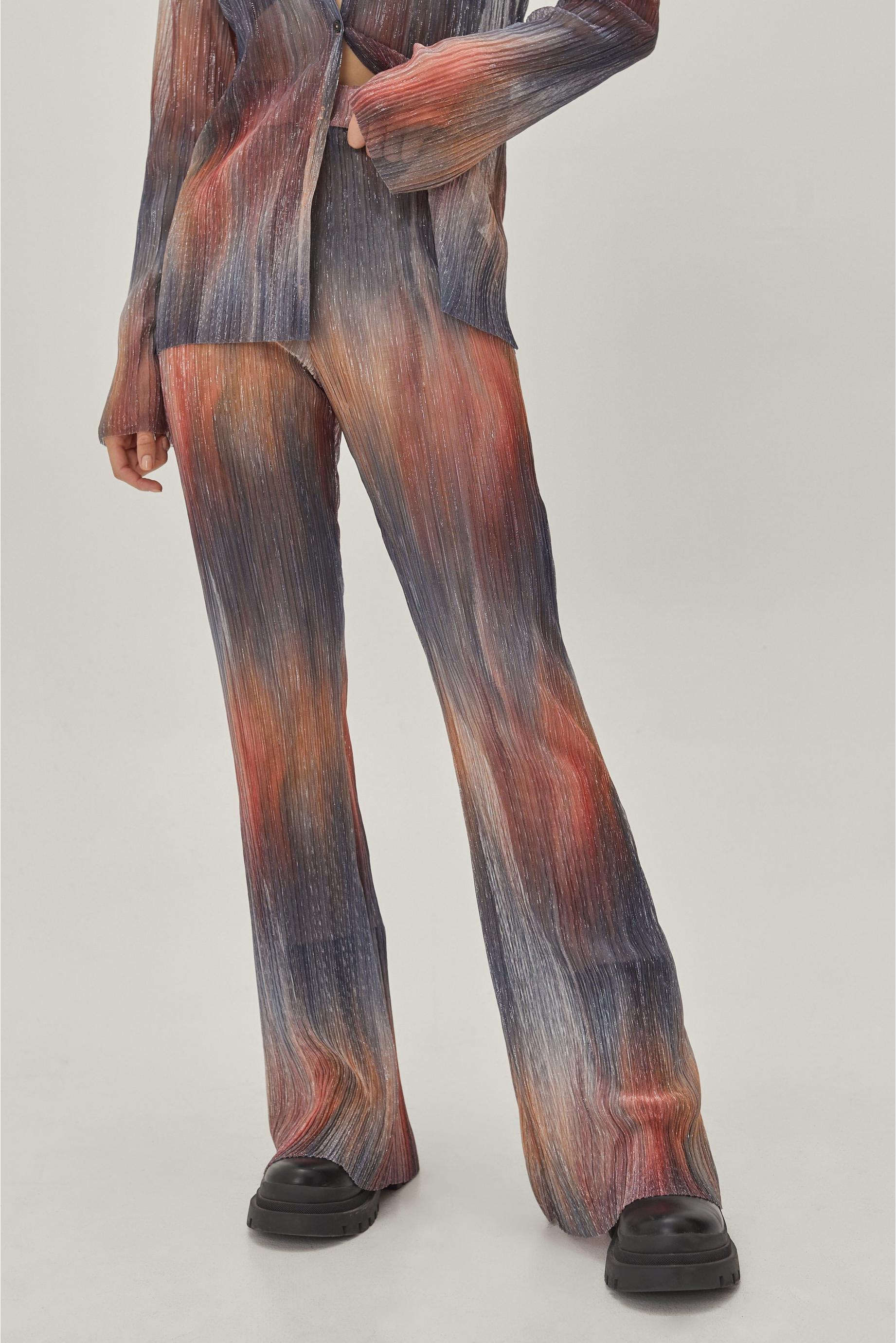 Rainbow Metallic Plisse Flare High Waist Trousers