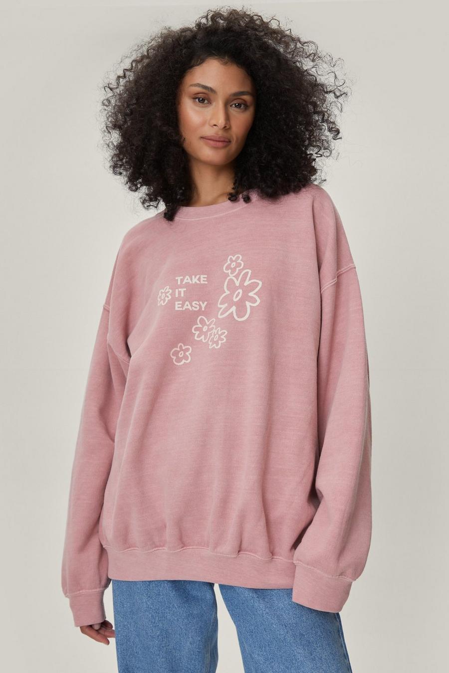 Take It Easy Floral Graphic Overdyed Sweatshirt