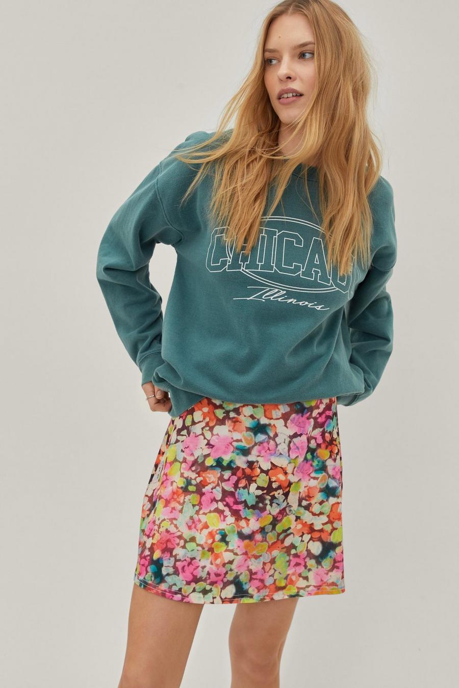 Vibrant Floral Print Flippy Mini Skirt