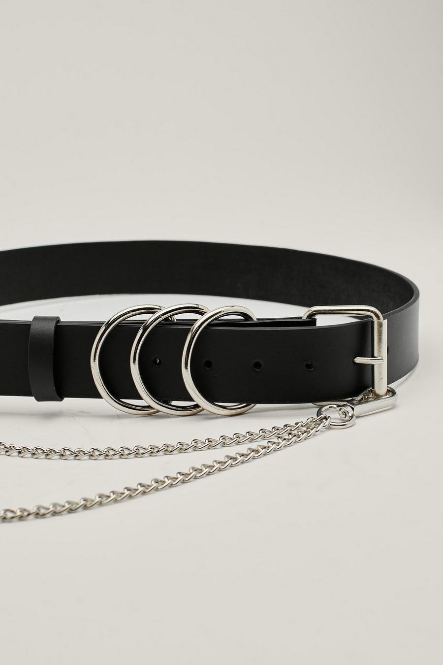 Multi Ring Leather Belt With Drop Chain
