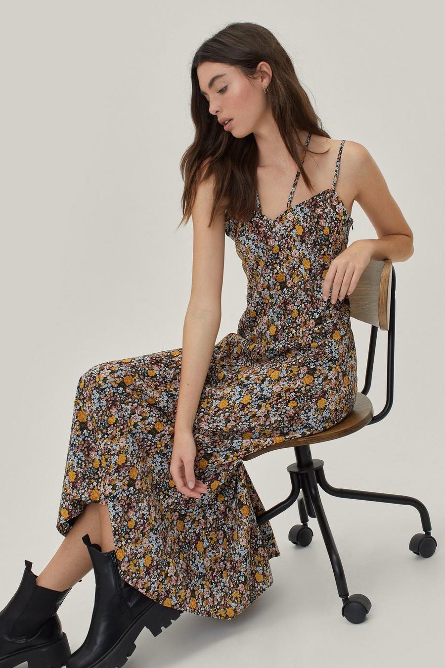 Strappy Floral Print Midi Dress