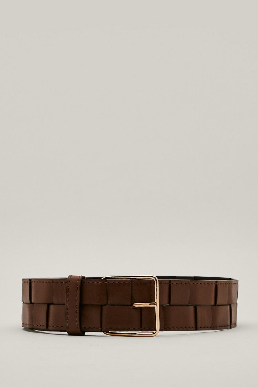 Faux Leather Woven Square Buckle Belt