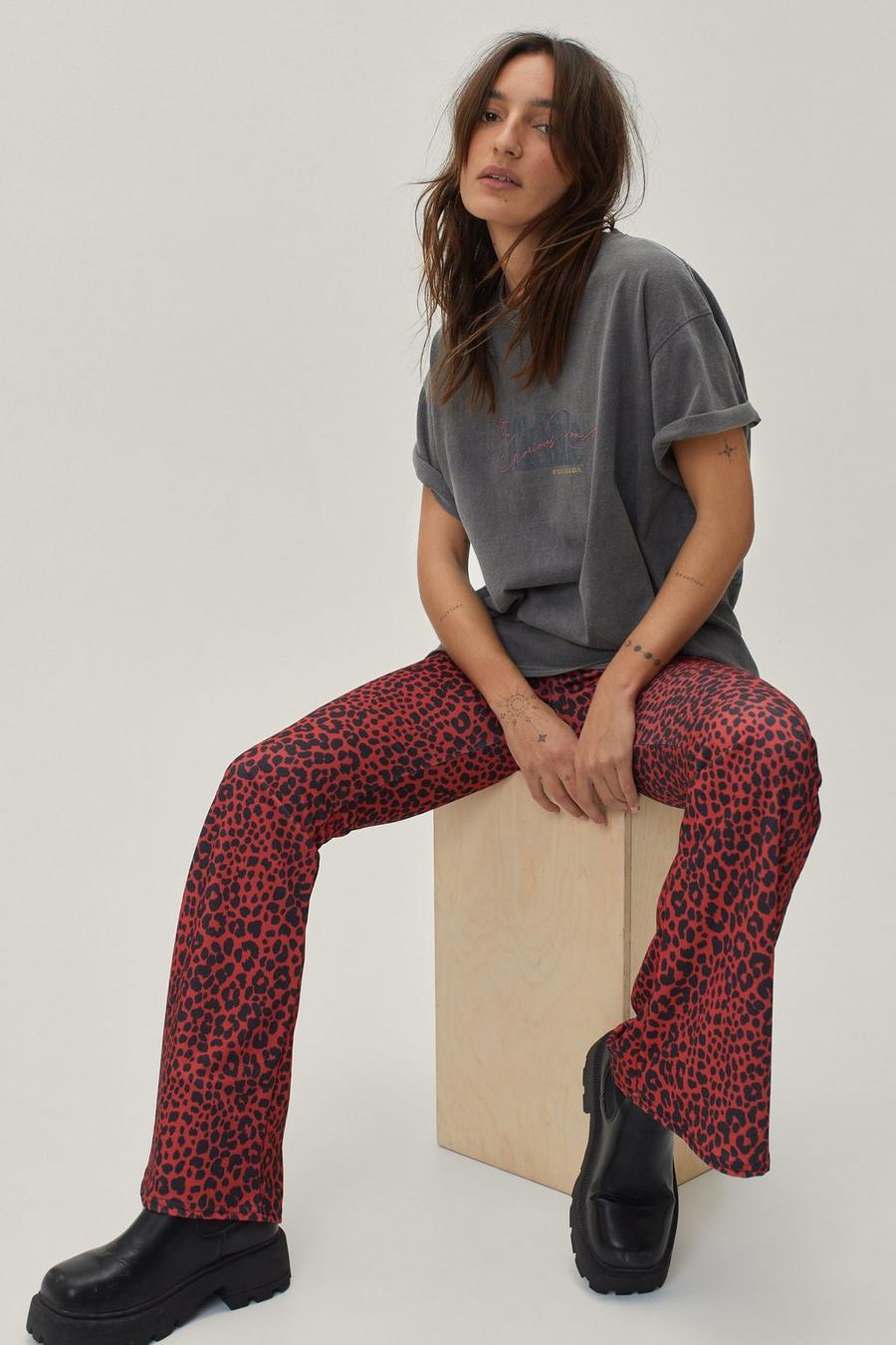 Leopard Print Kick Flared Trousers