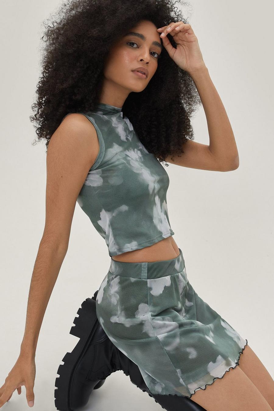 Printed Lined Mesh Racer Top