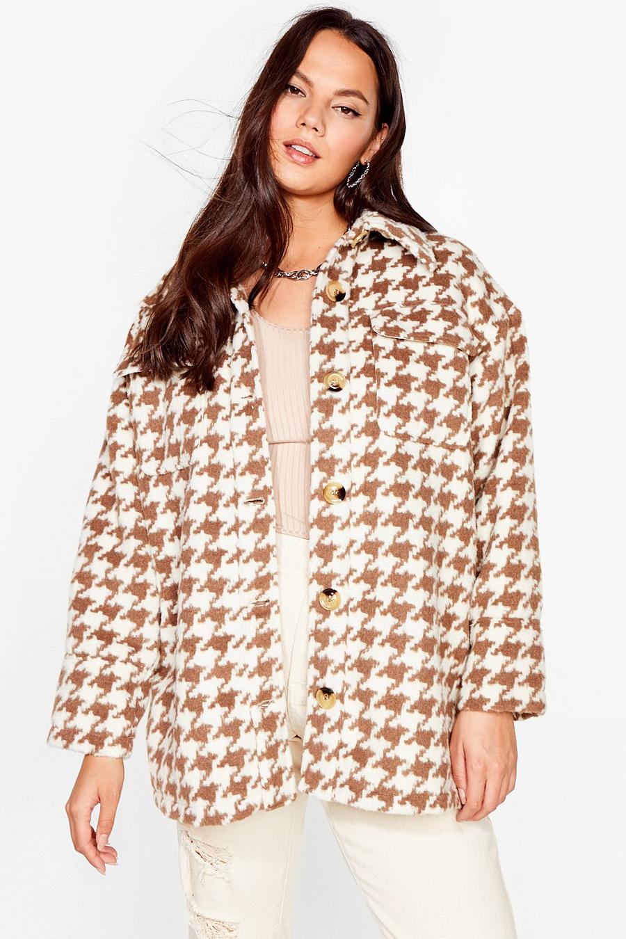 Plus Size Houndstooth Button Up Jacket