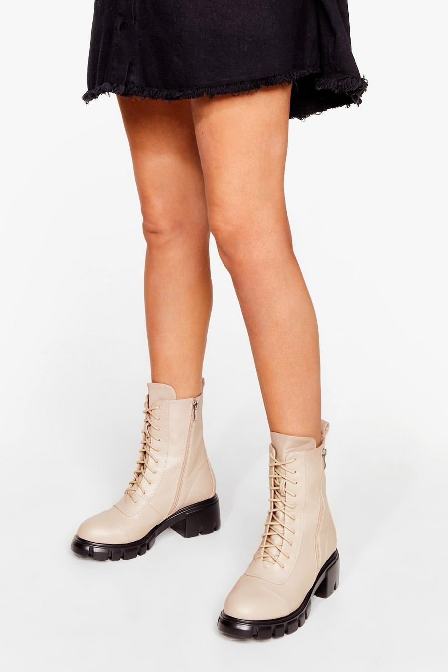 Lace-Up Chunky Sole Biker Boots
