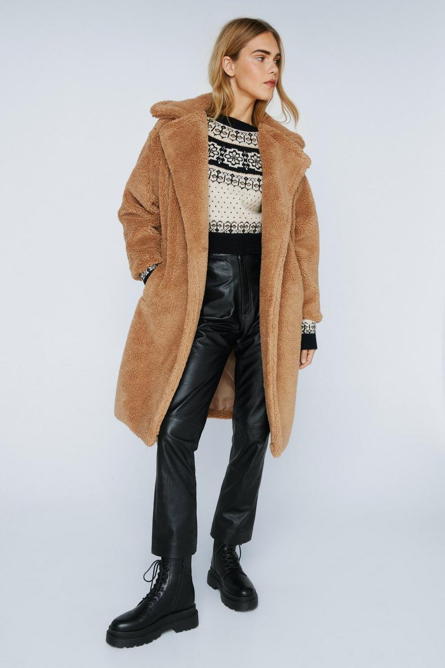 Oversized Longline Faux Fur Teddy Coat