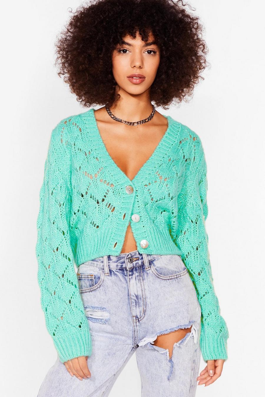 Pointelle Knit Button Up Cropped Cardigan