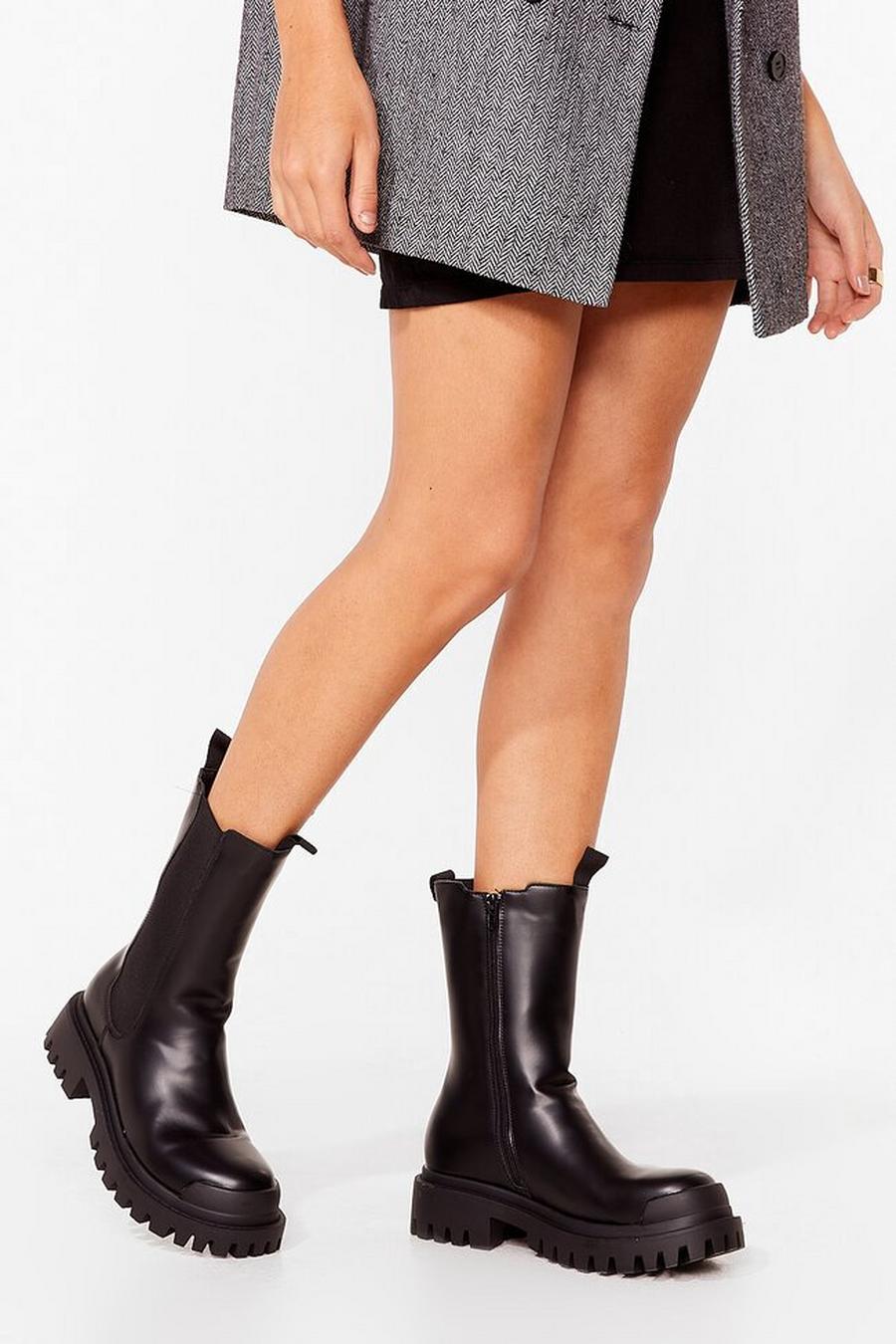 Calf High Cleated Faux Leather Boots