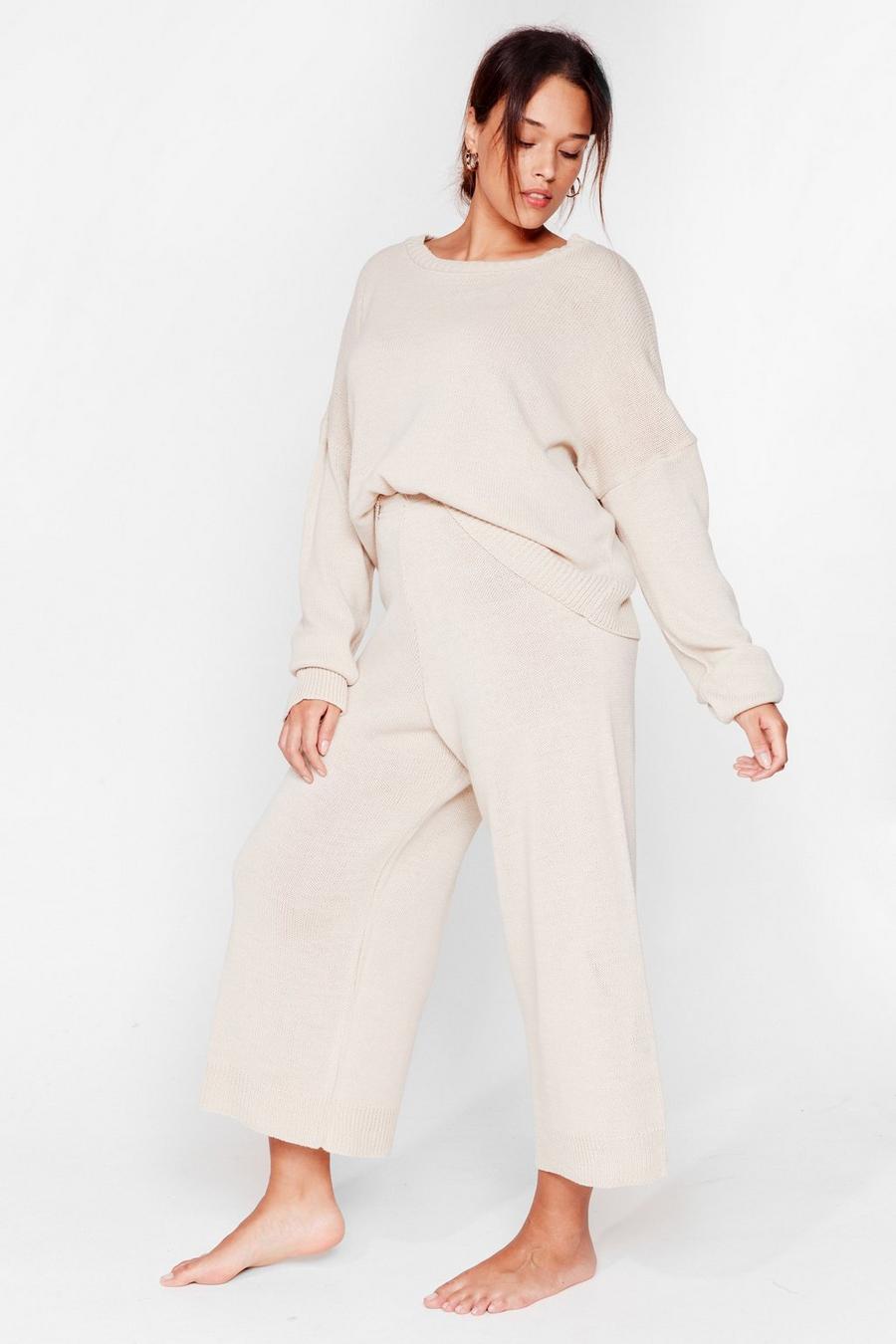 Plus Size Cropped Knitted Loungewear Set