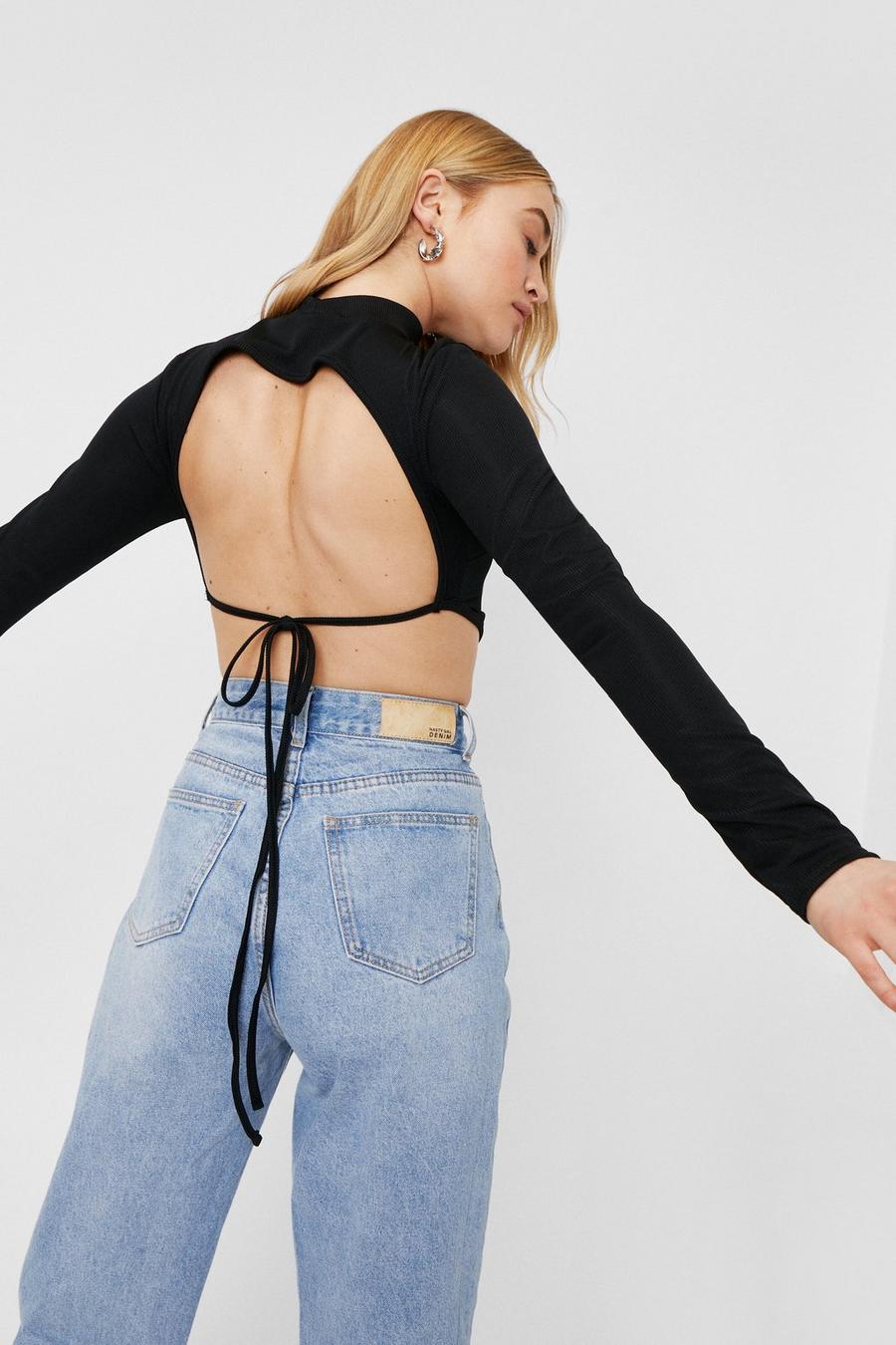 Ribbed Cut Out Tie Crop Top