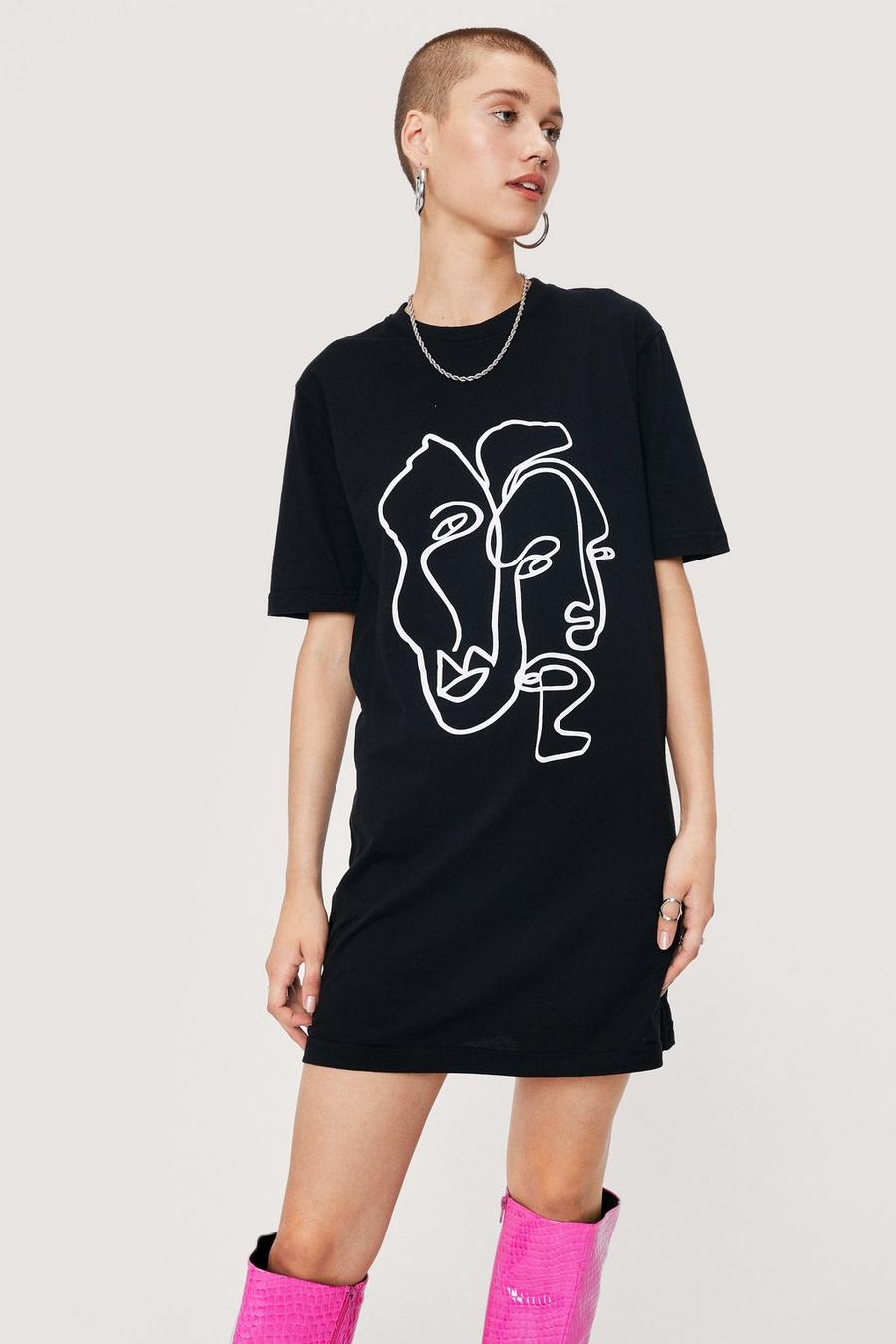 Abstract Faces Graphic T-Shirt Dress