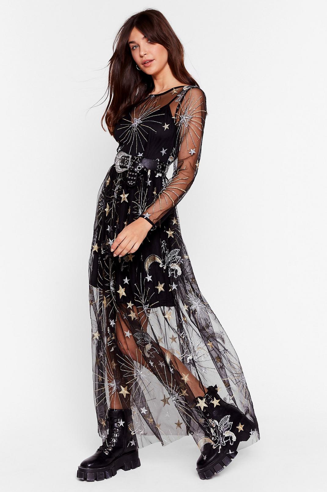 Black Up All Night Moon Star Maxi Dress image number 1
