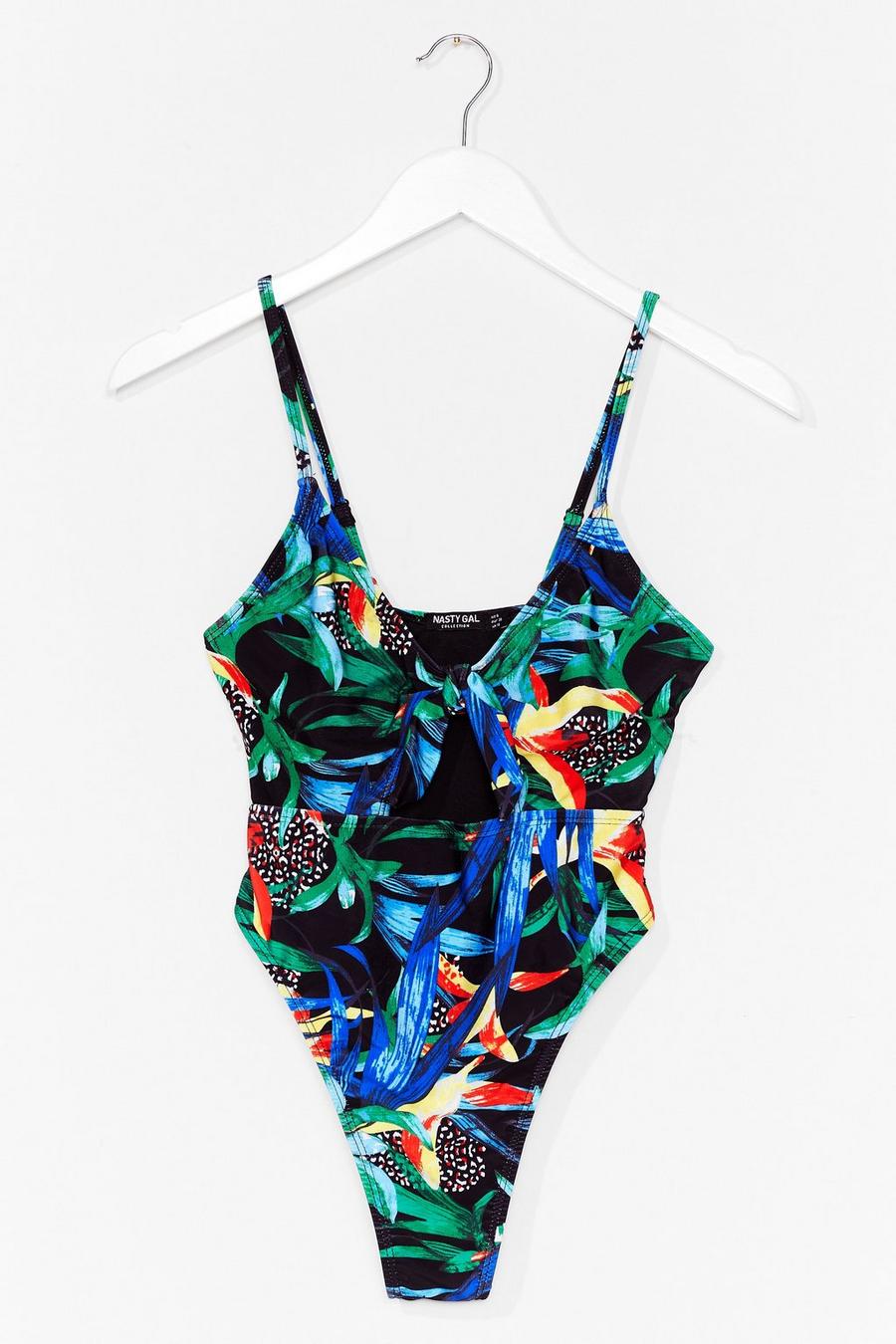 Tropical Print Cut Out Tie Swimsuit