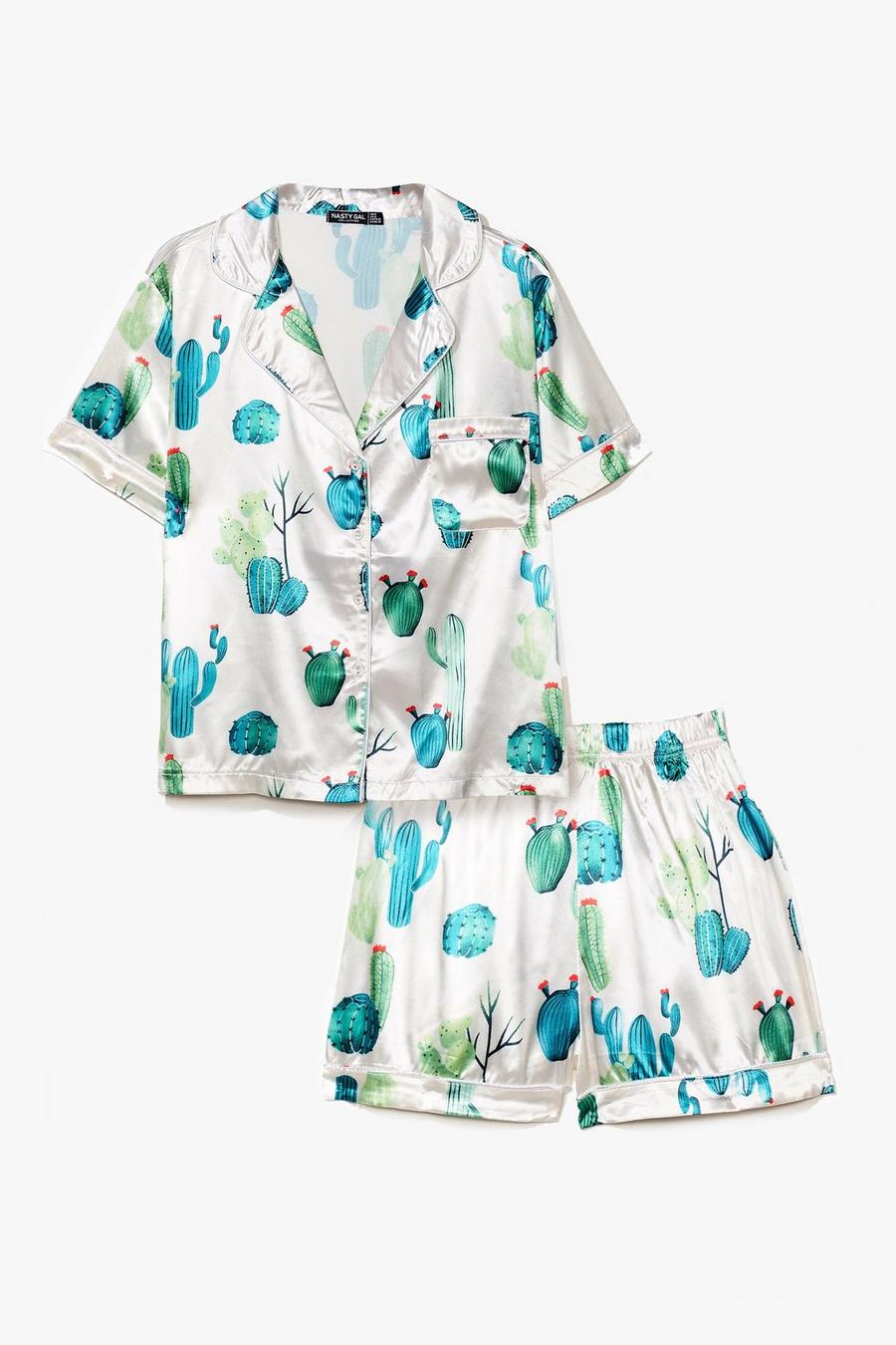 Cactus Satin Shirt and Short Pyjama Set