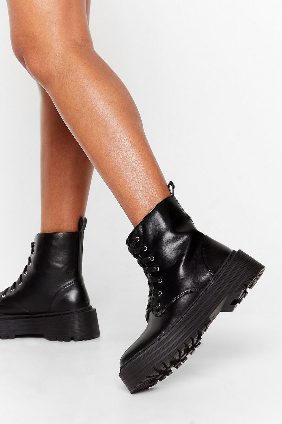 Lace Up Faux Leather Ankle Boots