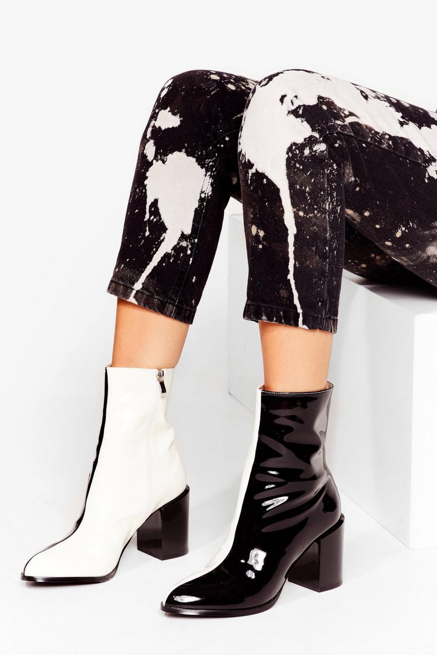 Faux Leather Two Tone Heeled Boots