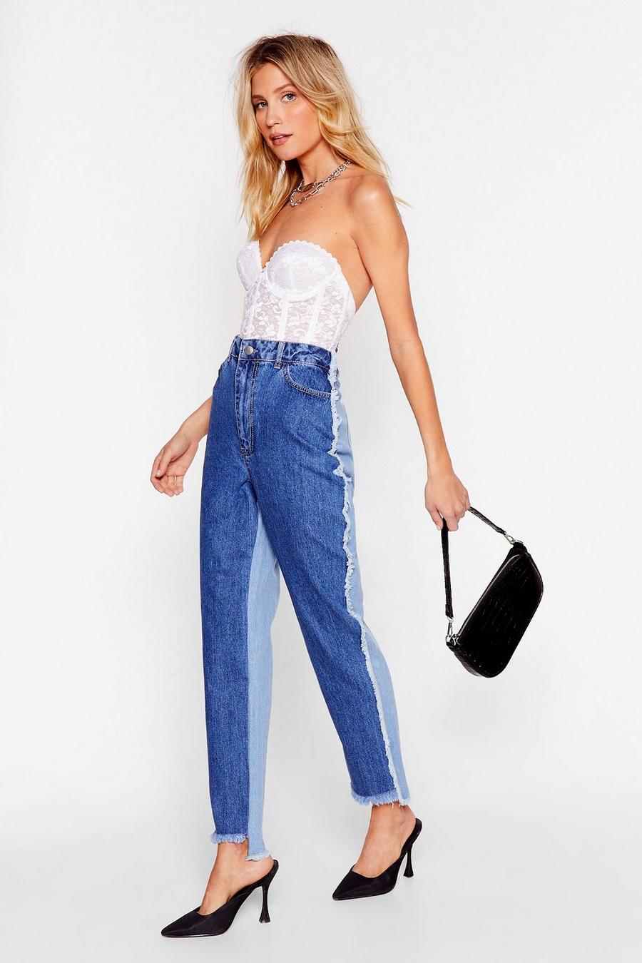 Two Tone Distressed Mom Jeans