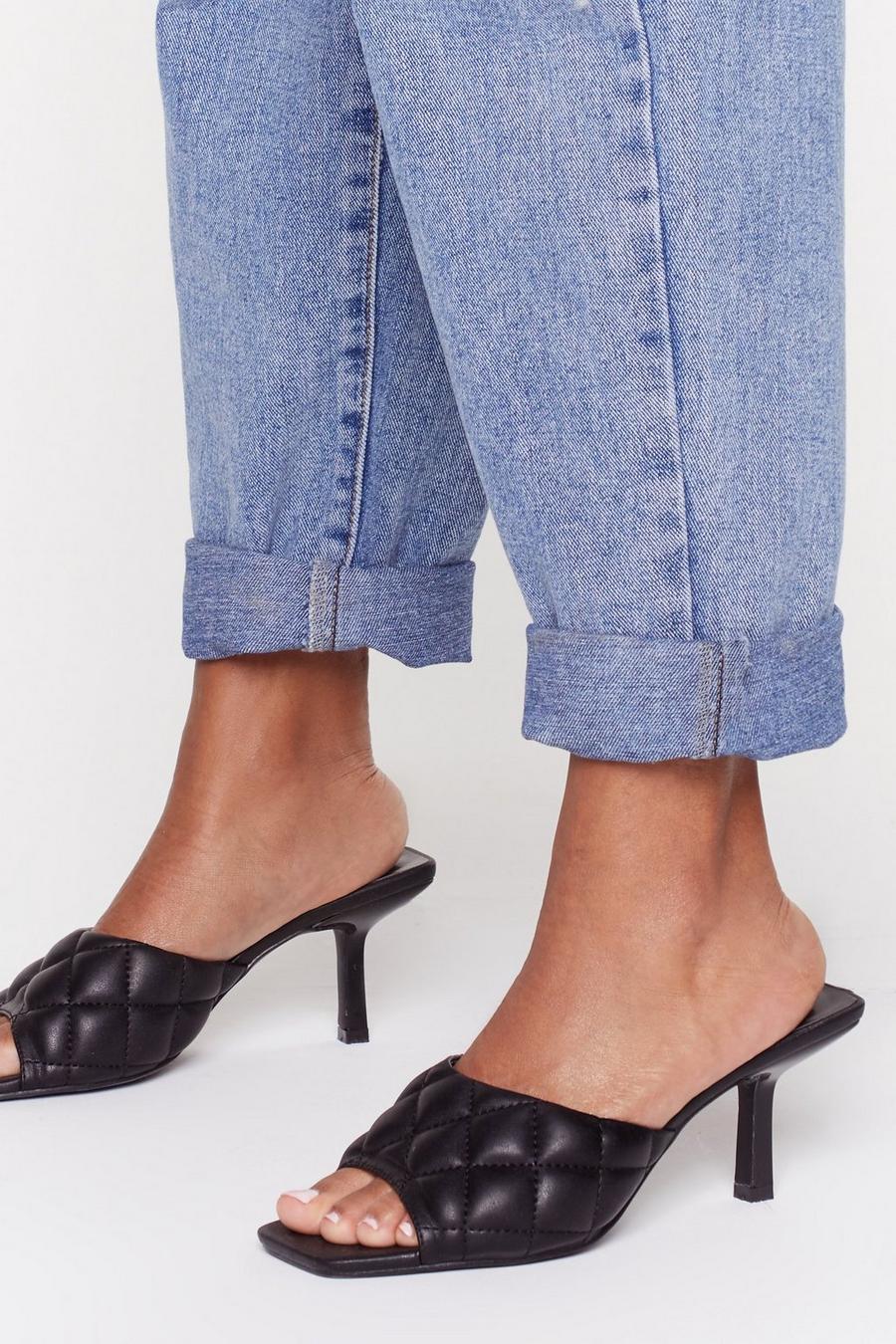 Faux Leather Quilted Kitten Heel Mules